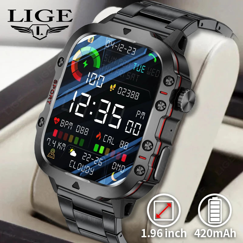 LIGE Smart Watch 1.96 Inch Waterproof For Men